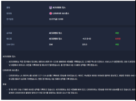 2024년12월27일 새크라멘토 킹스 디트로이트 피스톤스 NBA 분석 및 중계 올스티비