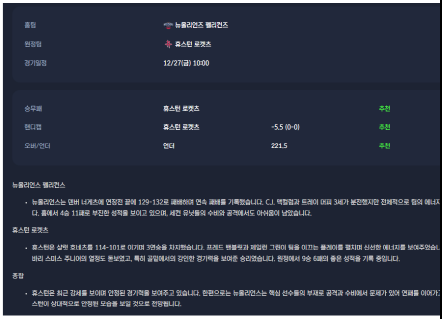 2024년12월27일 뉴올리언즈 펠리컨스 휴스턴 로케츠 해외농구 중계 및 분석 올스티비