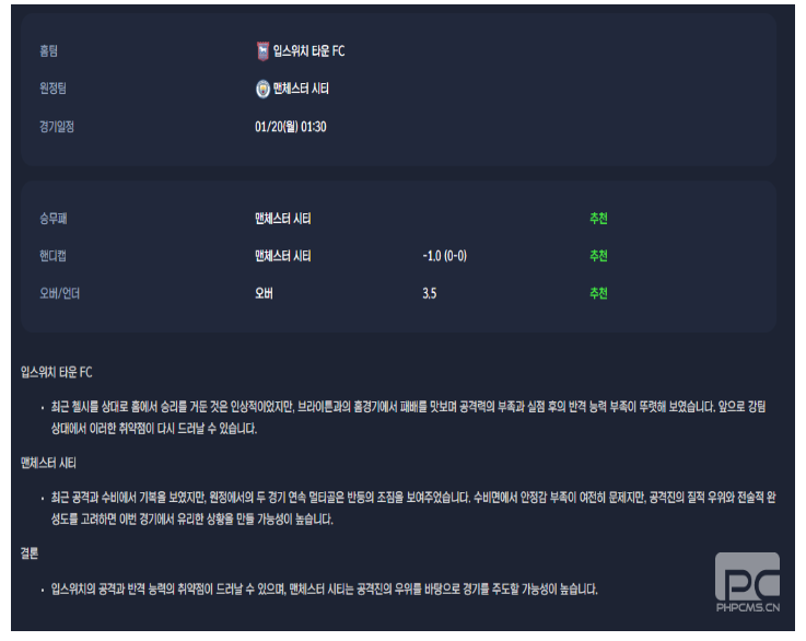 2025년1월20일 입스위치 타운 FC 맨체스터 시티 FC 스포츠 중계 및 분석 올스티비