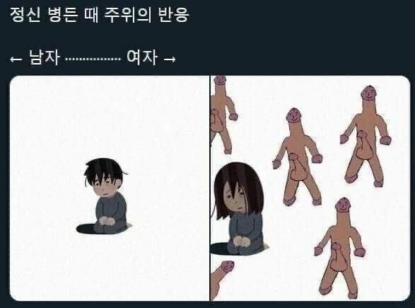 남녀가 정신병 걸렸을때 주변 반응