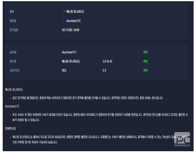 2025년2월15일 웨스턴 유나이티드 오클랜드 스포츠 분석 및 중계 올스티비