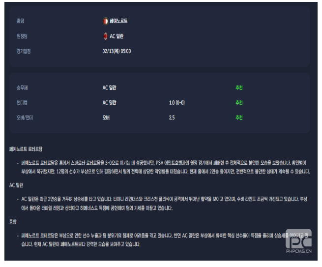 2025년2월13일 페예노르트 로테르담 AC 밀란 해외스포츠 중계 및 분석 올스티비