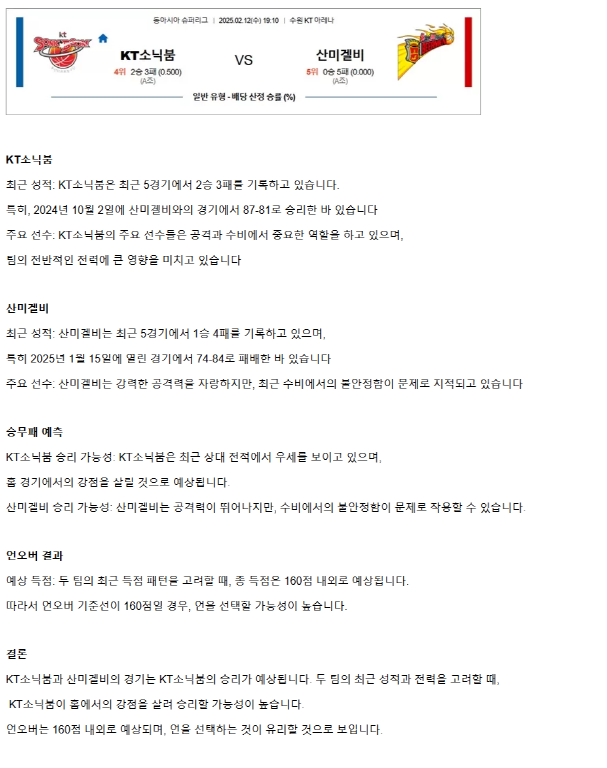 2025년2월12일  KT소닉붐 산미겔비 KBL 올스티비