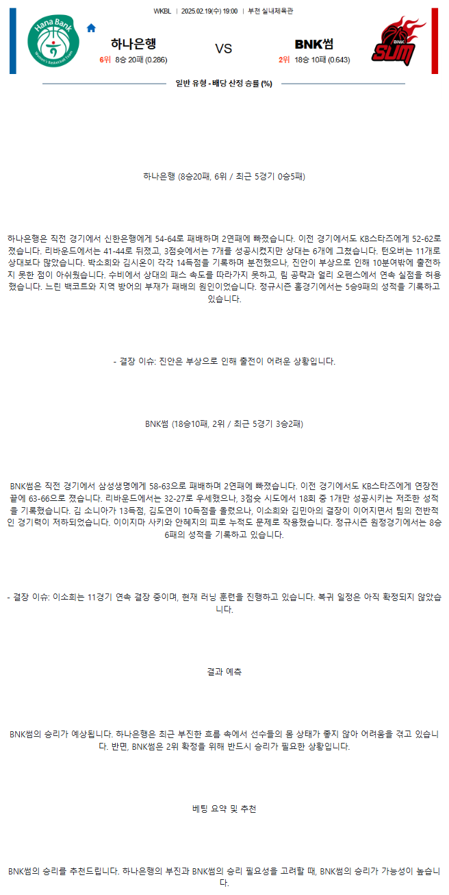 2025년2월19일 부천 하나은행 BNK 썸 KBL 올스티비