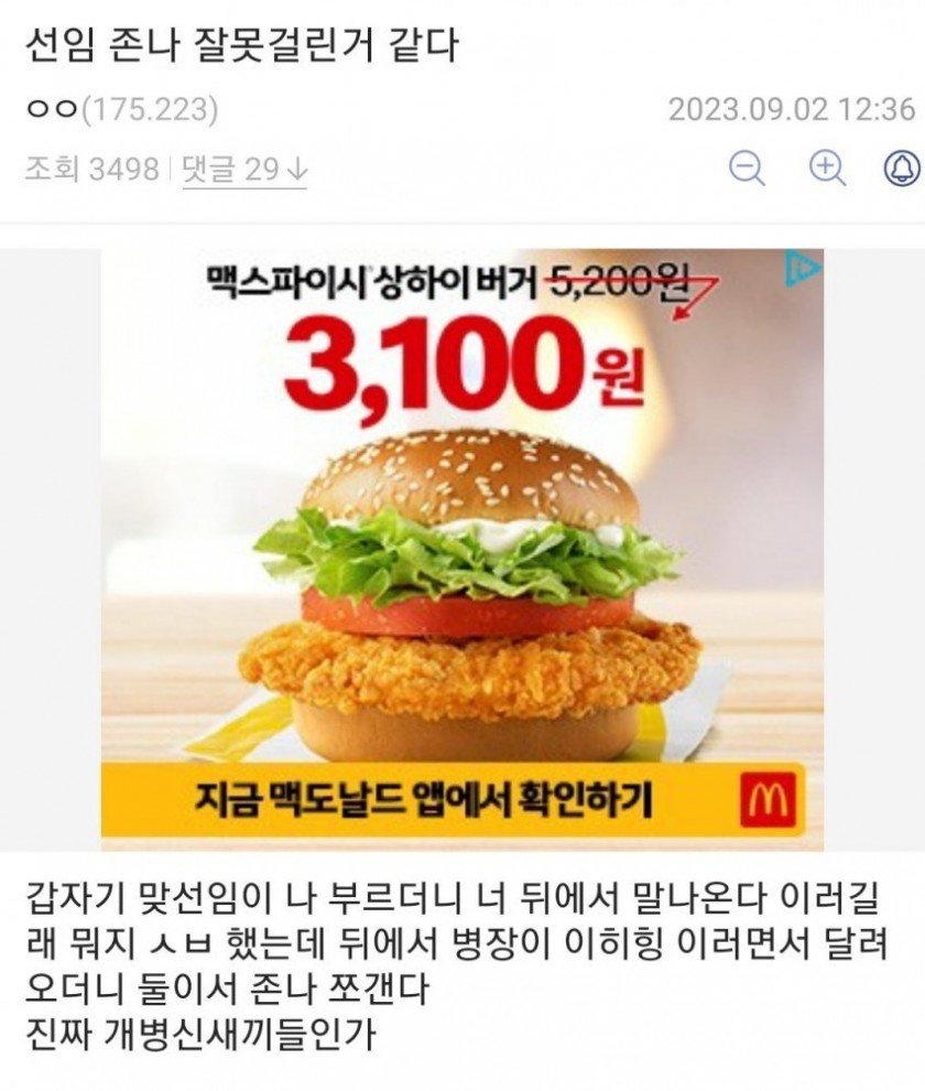 선임 잘못걸린 디씨인