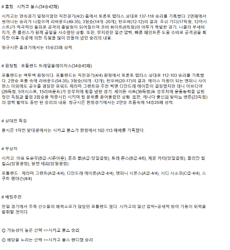 2025년 04월 05일 시카고 포틀랜드 해외농구 분석 및 중계 올스티비
