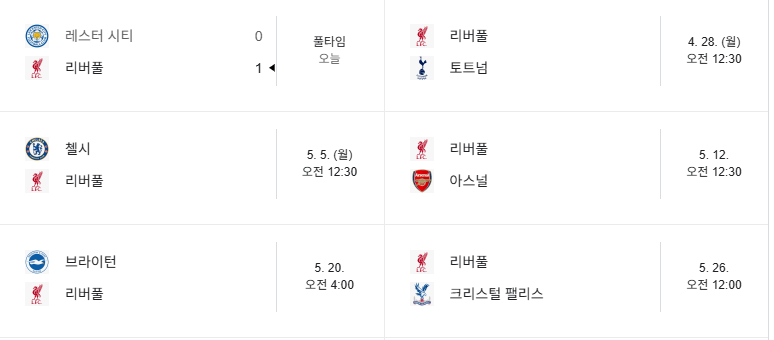 리버풀, 우승까지 단 3점 + 토트넘과의 홈경기에서 우승확정 가능... 가드오브아너 가능성도