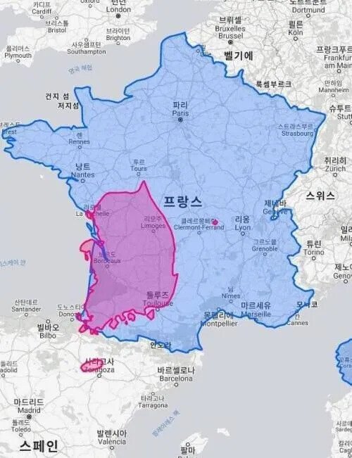 프랑스 땅 크기 체감