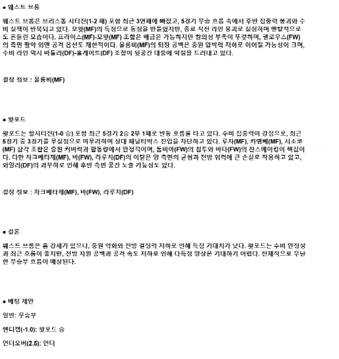 2025년 04월 12일 웨스트 브롬 왓퍼드 스포츠 분석 및 중계 올스티비