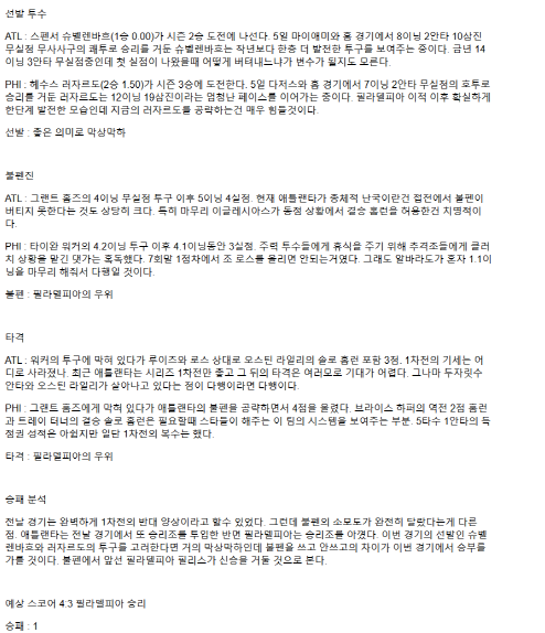 2025년 04월 11일 애틀랜타 필라델피아 해외야구 중계 및 분석 올스티비
