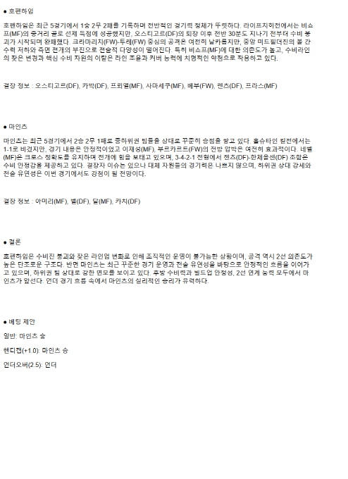 2025년 04월 12일 호펜하임 마인츠 해외축구 분석 및 중계 올스티비