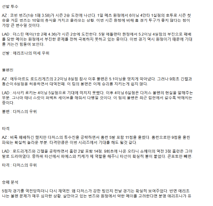2025년 05월 11일 애리조나 LA다저스 미국야구 분석 및 중계 올스티비