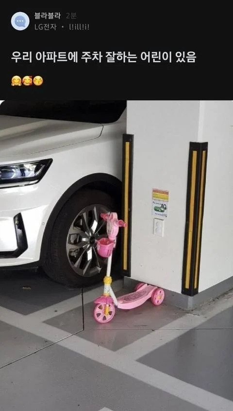 우리 아파트에 주차 잘하는 어린이 있음