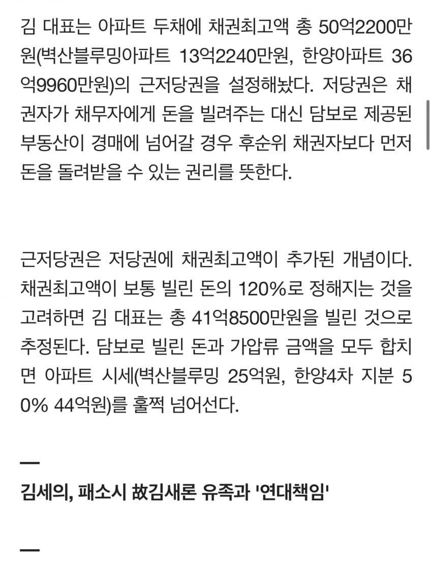 가세연 김세의, 113억 강남아파트 2채 가압류 채권자는 김수현