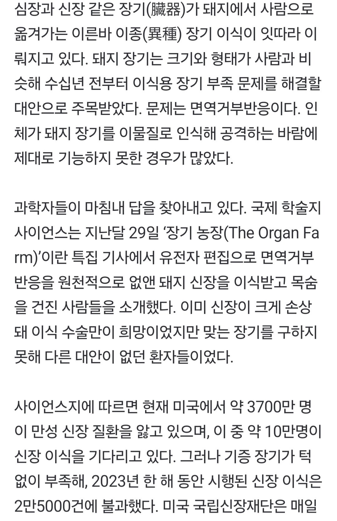 돼지 신장으로 생명 연장   한국도 내년 첫 임상시험 도전