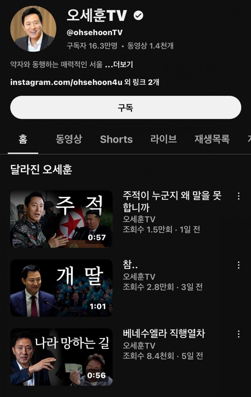 개딸 나라 망하는 길 오세훈 극우 유튜버 두 눈 의심 