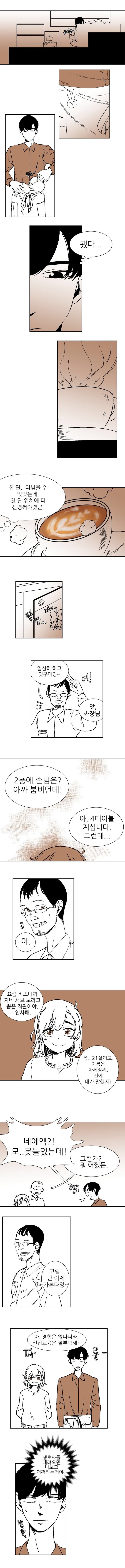 여자 후배와 라떼로 한판 승부를 벌이는 만화