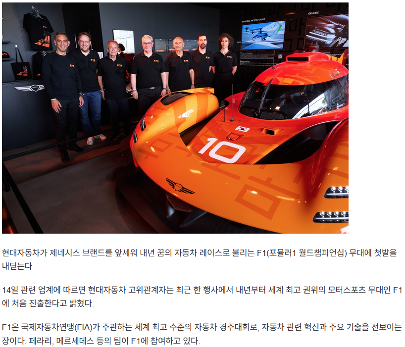 ㄷㄷ 현대  제네시스로  F1 나간다네