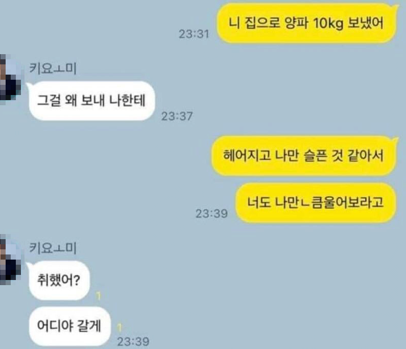 전 남친한테 양파 10kg 보냈어