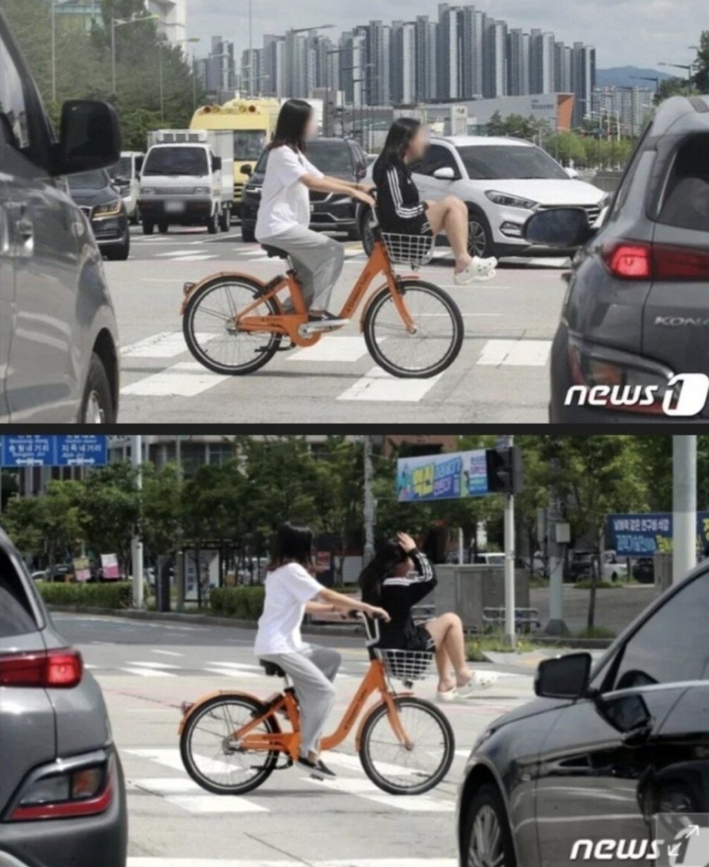 여고생들의 기발한 자전거 타기