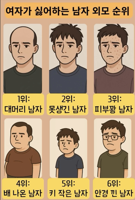 여자들이 싫어 하는 남자 외모