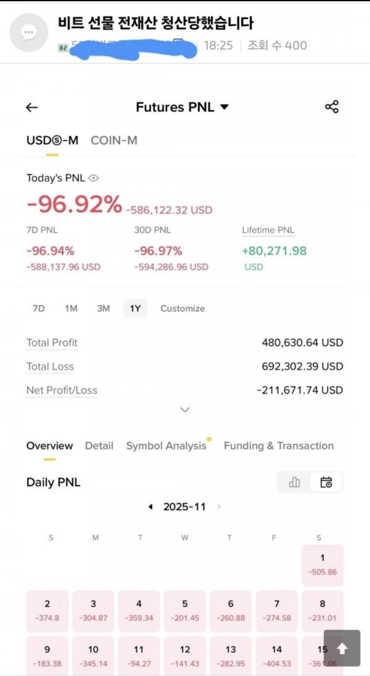 비트코인 10억 청산당한 사람