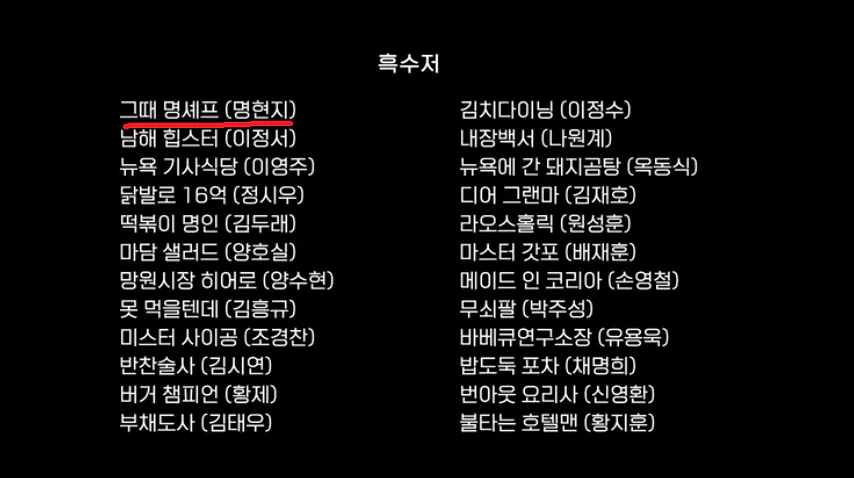 흑백2에 나왔는데 아무도 모르는 유명요리사