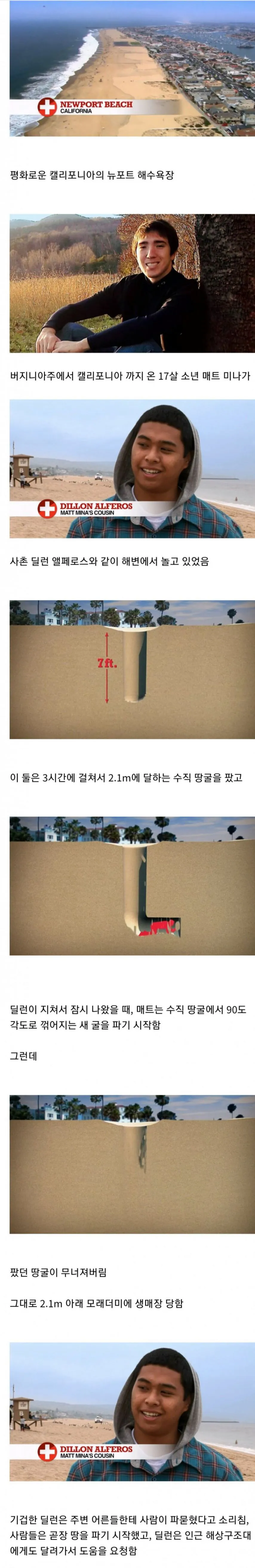 모래 파다가 생매장 된 소년
