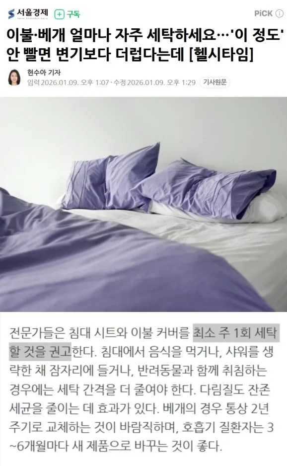 이불 베개 이 정도 안 빨면 변기보다 더럽다