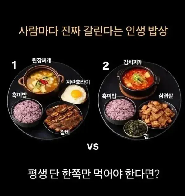여러분이 두 밥상중에 하나만 먹을 수있다면????