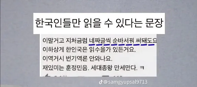 한국인들만 읽을 수 있다는 문장