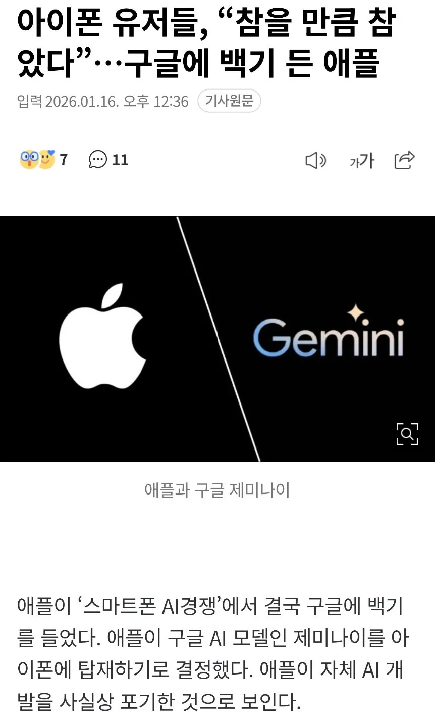 결국 구글에 백기든 애플