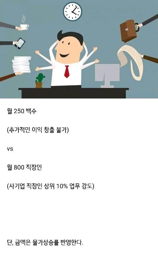 월 250 백수 vs 월 800 직장인
