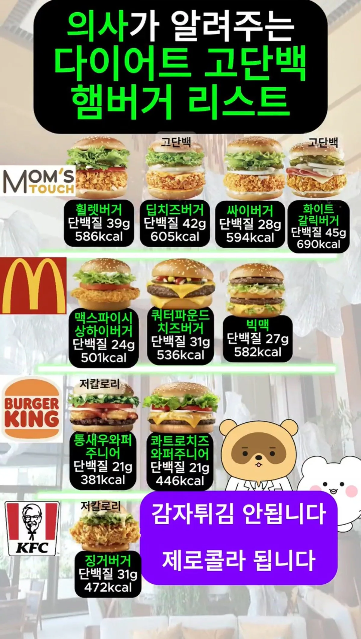 다이어트할때 먹는 햄버거 리스트