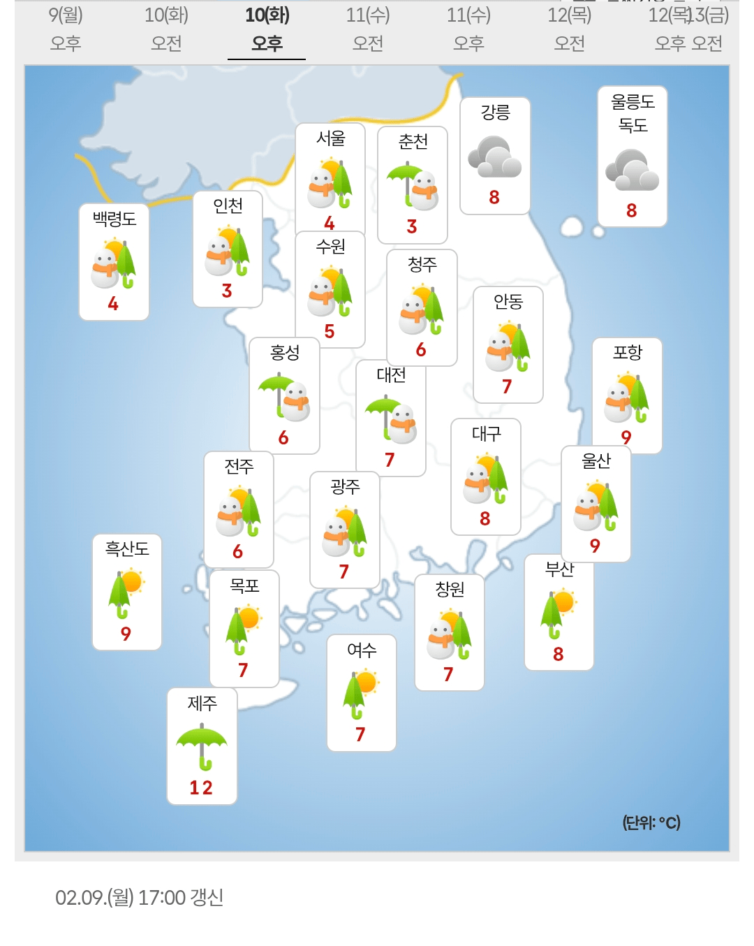 2월10일 전국 날씨