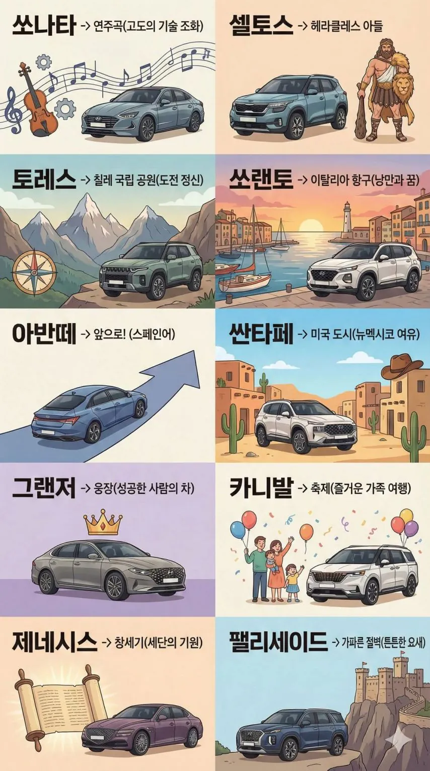 국산차 이름 뜻 