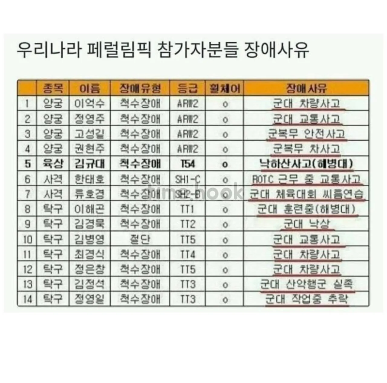 패럴림픽 참가자 장애사유
