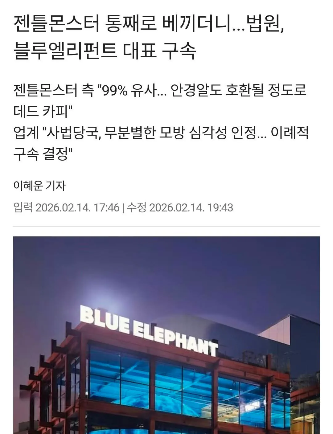 젠틀몬스터 통째로 베낀 블루엘리펀트 대표 구속