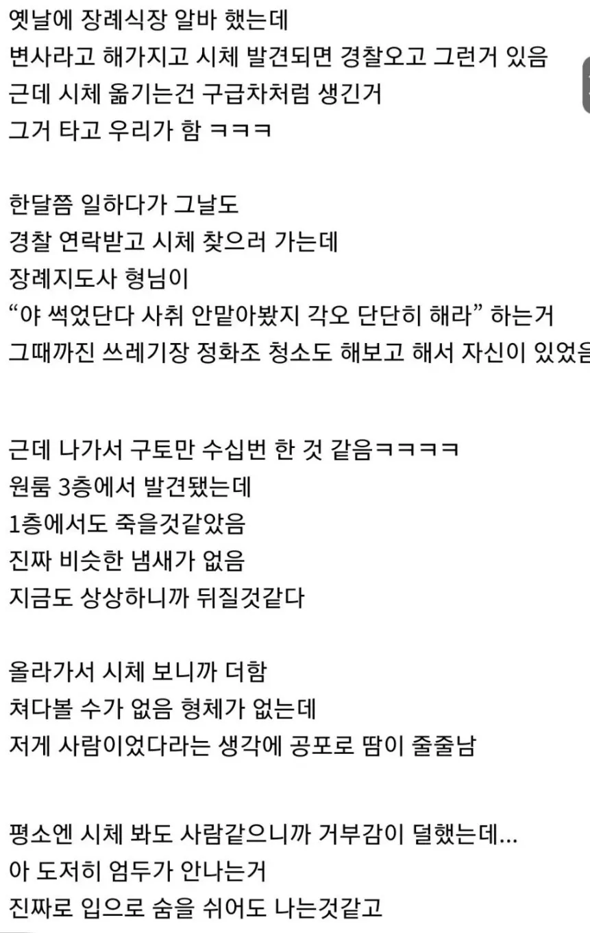 완전 썩은 시체 가까이서 본 적 있냐는 디씨인