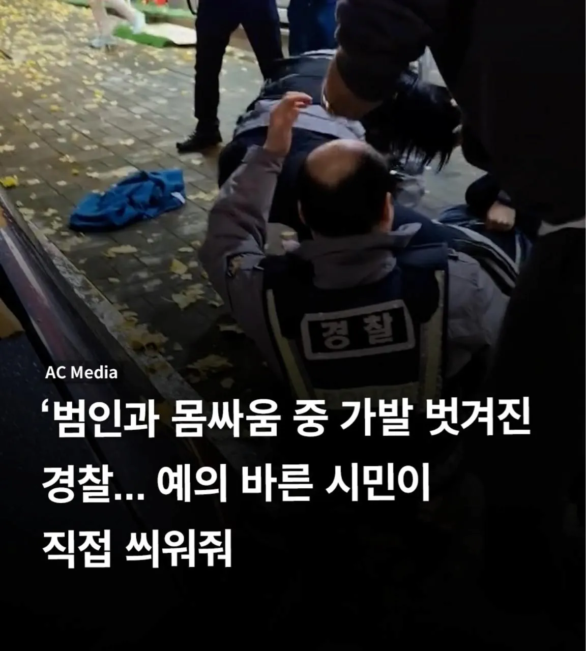 범인 제압중 가발 벗겨진 경찰