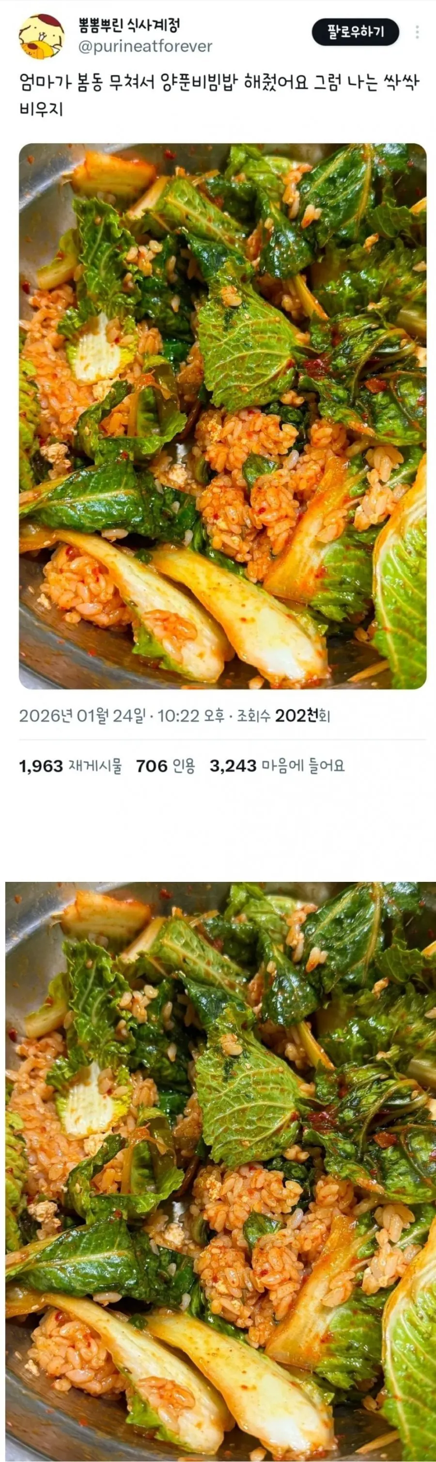 좋아요 3000개 받은 비빔밥